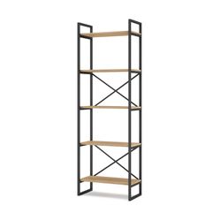 Metal and wood shelving in black and natural color, 58 x 30 x 175 cm | Dusan