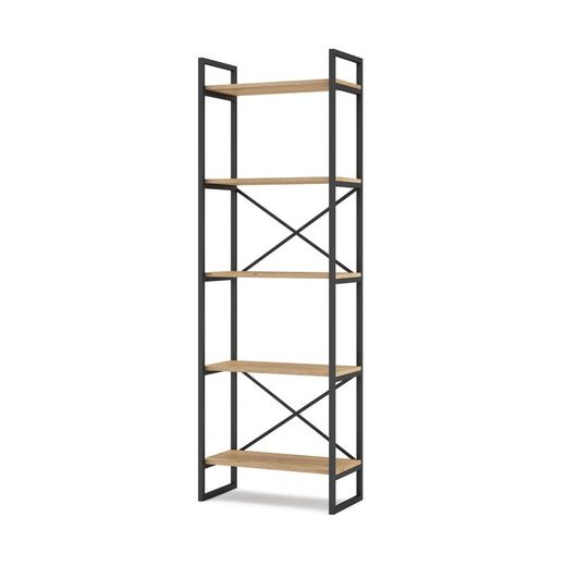 Metal and wood shelving in black and natural color, 58 x 30 x 175 cm | Dusan