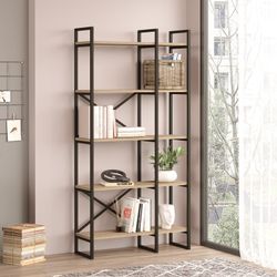 Metal and wood shelving in black and natural color, 87.5 x 30 x 175 cm | Dusan
