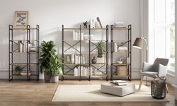 Metal and wood shelving in black and natural color, 87.5 x 30 x 175 cm | Dusan