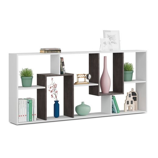 Double-position shelf in glossy white and rust, 80 x 25 x 180 cm