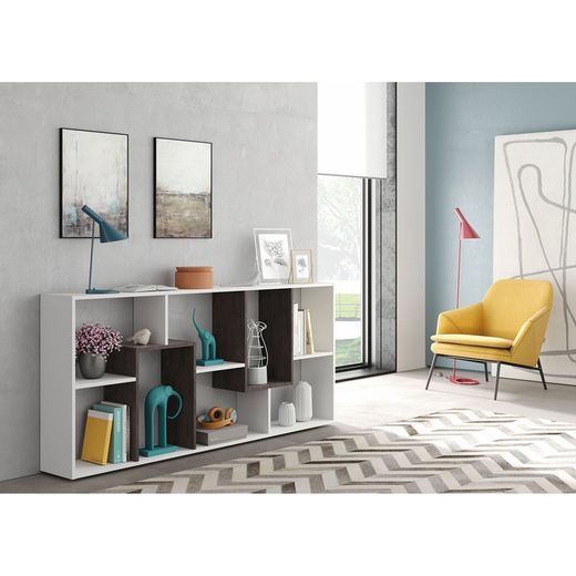 Double-position shelf in glossy white and rust, 80 x 25 x 180 cm