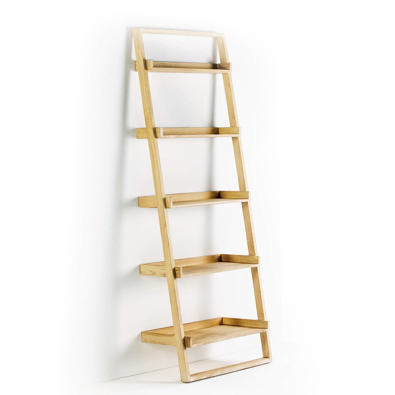 Estantería escalera de madera en blanco velado con 5 estantes