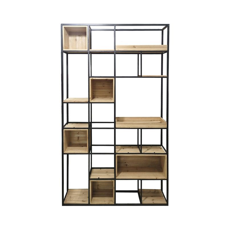 Estantería Gert de Metal y Madera Negra/Natural, 120x25x210 cm