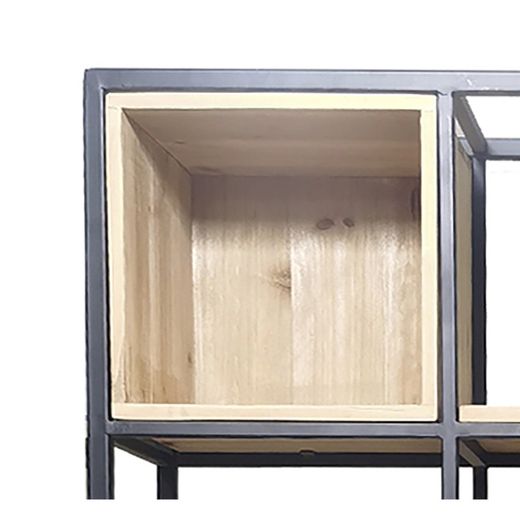 Półka metalowa i czarna/naturalne drewno Gert, 120x25x210 cm