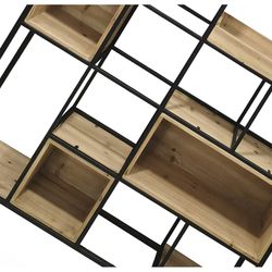 Półka metalowa i czarna/naturalne drewno Gert, 120x25x210 cm