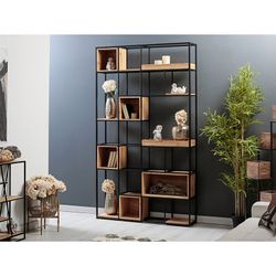 Półka metalowa i czarna/naturalne drewno Gert, 120x25x210 cm