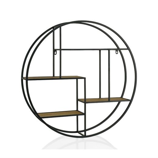 Estantería redonda de madera y metal negro, Ø70x15cm