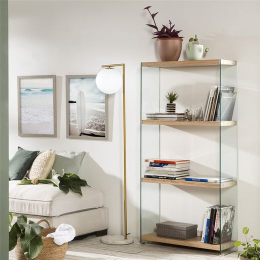 Estantería de Madera y Cristal Sidney 76x30x165 cm 4 Baldas