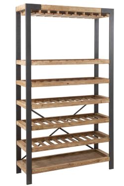 Mensola/portabottiglie in legno naturale/nero e metallo, 114x38x188 cm