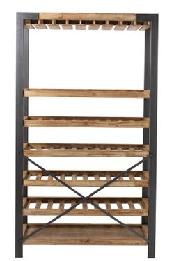 Mensola/portabottiglie in legno naturale/nero e metallo, 114x38x188 cm