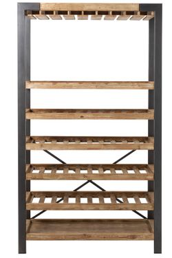 Mensola/portabottiglie in legno naturale/nero e metallo, 114x38x188 cm