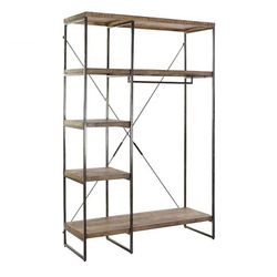 Shelf/Coat Rack in Mango Wood and Natural/Black Metal, 130x47x205cm