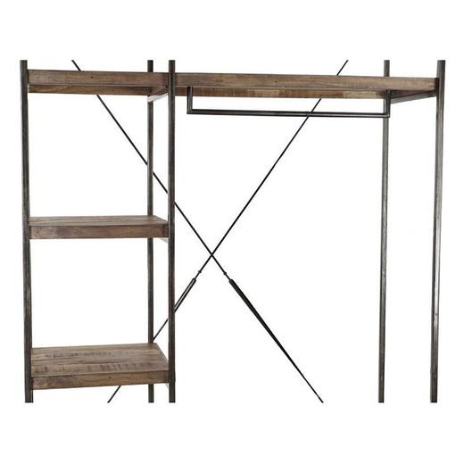 Shelf/Coat Rack in Mango Wood and Natural/Black Metal, 130x47x205cm