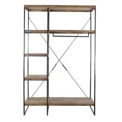 Shelf/Coat Rack in Mango Wood and Natural/Black Metal, 130x47x205cm