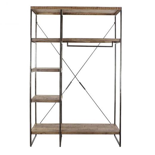 Shelf/Coat Rack in Mango Wood and Natural/Black Metal, 130x47x205cm