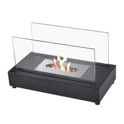 Stufa a bioetanolo in acciaio e vetro nera, 35,5 x 18 x 20,5 cm | etna