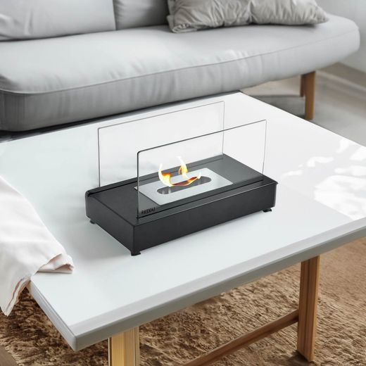 Stufa a bioetanolo in acciaio e vetro nera, 35,5 x 18 x 20,5 cm | etna