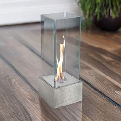 Bio-ethanolkachel van staal en glas in zilver, 25 x 25 x 65 cm | Kilimanjaro
