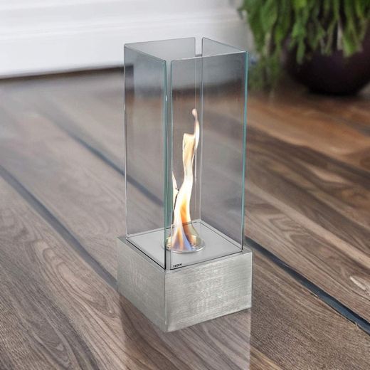 Bio-ethanolkachel van staal en glas in zilver, 25 x 25 x 65 cm | Kilimanjaro