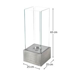Bio-ethanolkachel van staal en glas in zilver, 25 x 25 x 65 cm | Kilimanjaro