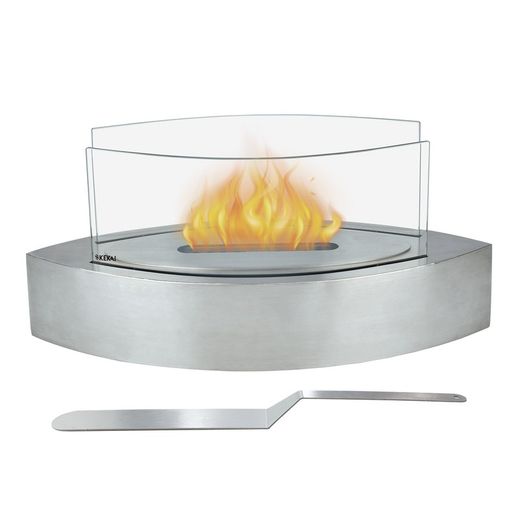 Stufa a bioetanolo in acciaio e vetro color argento, 50,8 x 20,3 x 23 cm | Fuji