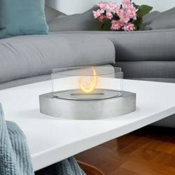 Stufa a bioetanolo in acciaio e vetro color argento, 50,8 x 20,3 x 23 cm | Fuji