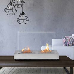 Stufa a bioetanolo in acciaio e vetro color argento, 76 x 23 x 0,5 cm | Santorini