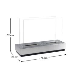 Stufa a bioetanolo in acciaio e vetro color argento, 76 x 23 x 0,5 cm | Santorini