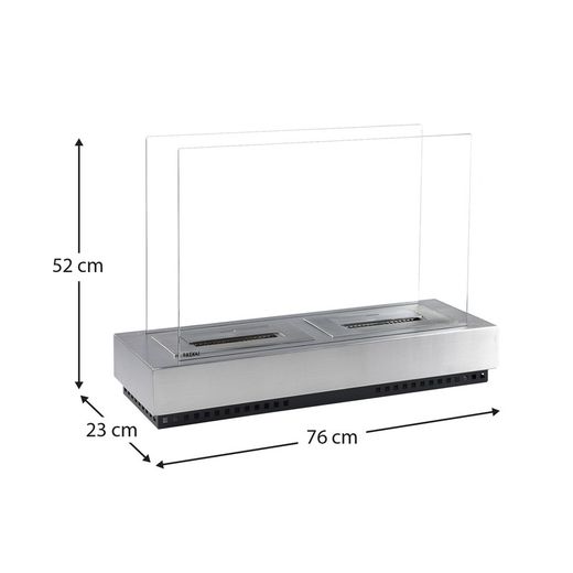 Stufa a bioetanolo in acciaio e vetro color argento, 76 x 23 x 0,5 cm | Santorini