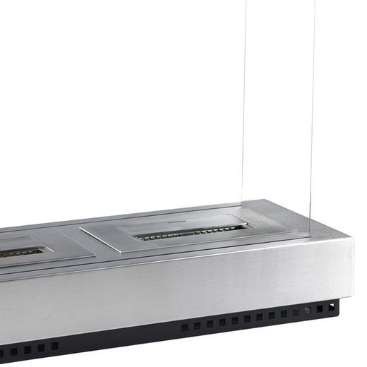 Stufa a bioetanolo in acciaio e vetro color argento, 76 x 23 x 0,5 cm | Santorini