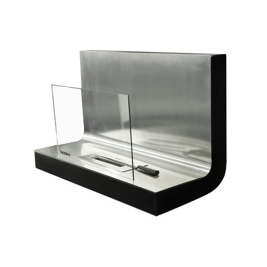 Stufa a bioetanolo in acciaio e vetro color argento, 80 x 35 x 50 cm | Thera