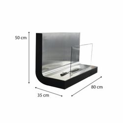 Stufa a bioetanolo in acciaio e vetro color argento, 80 x 35 x 50 cm | Thera