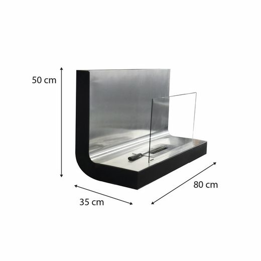 Stufa a bioetanolo in acciaio e vetro color argento, 80 x 35 x 50 cm | Thera