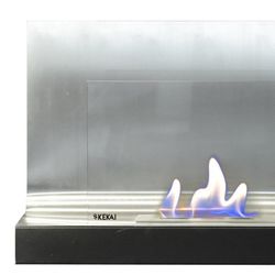 Stufa a bioetanolo in acciaio e vetro color argento, 80 x 35 x 50 cm | Thera