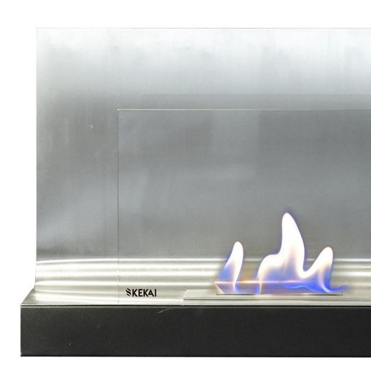 Stufa a bioetanolo in acciaio e vetro color argento, 80 x 35 x 50 cm | Thera