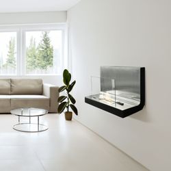 Stufa a bioetanolo in acciaio e vetro color argento, 80 x 35 x 50 cm | Thera