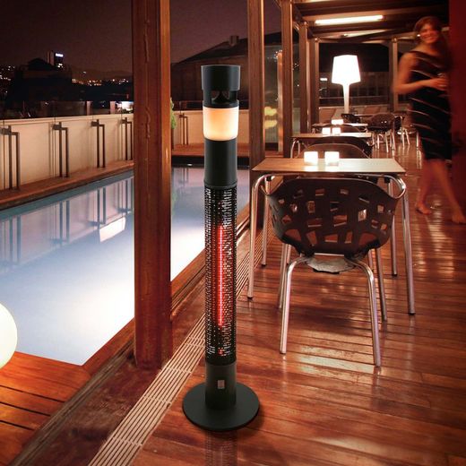 Chauffage électrique d'extérieur avec lumière LED et haut-parleur chauffant noir, Ø28x110cm
