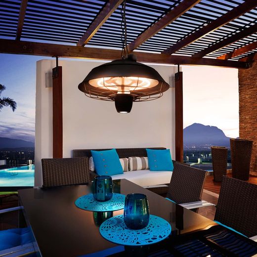 Chauffage électrique pour plafonnier extérieur en métal noir vintage, Ø43x28cm