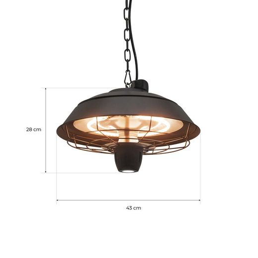 Chauffage électrique pour plafonnier extérieur en métal noir vintage, Ø43x28cm