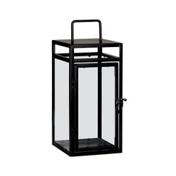 Metal and black glass lantern, 15 x 5 x 35 cm