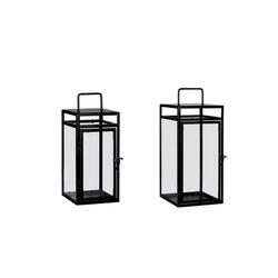 Metal and black glass lantern, 15 x 5 x 35 cm