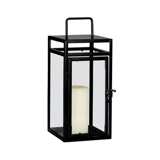 Metal and black glass lantern, 15 x 5 x 35 cm