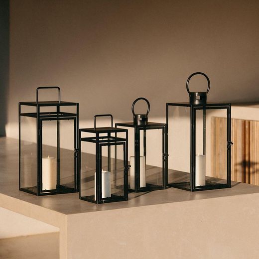 Laterne aus Metall und schwarzem Glas, 20 x 20 x 46 cm