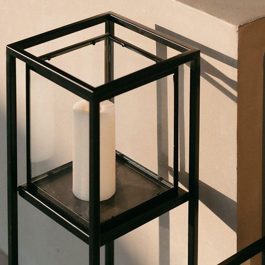 Metal and black glass lantern, 23 x 23 x 71.5 cm