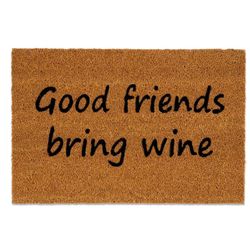 Στρώμα πόρτας από κοκκοφοίνικα "Good friends bring wine", 40 x 60 cm