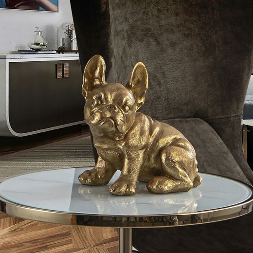 Franse Bulldog-figuur S afgewerkt in verguld bladgoud, 22x18x25cm