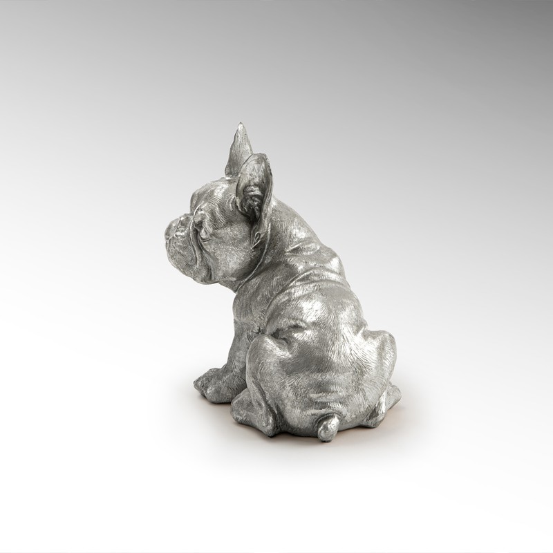 Bulldog francese Figura S rifinita in foglia argentata, 18x22x25cm — Qechic