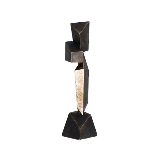 Figura decorativa  de poliresina en negro y dorado, 11 x 10 x 46 cm | Vertex