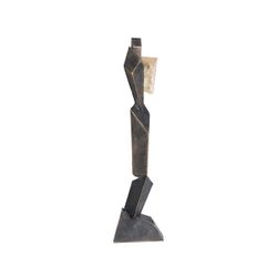 Figura decorativa  de poliresina en negro y dorado, 18 x 11 x 73 cm | Vertex